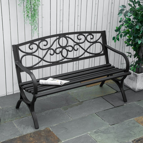 Banco de Jardim de 2 Lugares com Encosto e Apoio para os Braços Vintage para Terraço Varanda Pátio Exterior Carga 280kg Ferro Fundido 128x58,5x85cm Preto