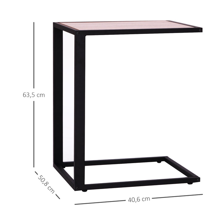 Mesa Lateral para sofá em estrutura de metal em forma de C para sala de estar e quarto 40,6x50,8x63,5 cm Cor de Noz