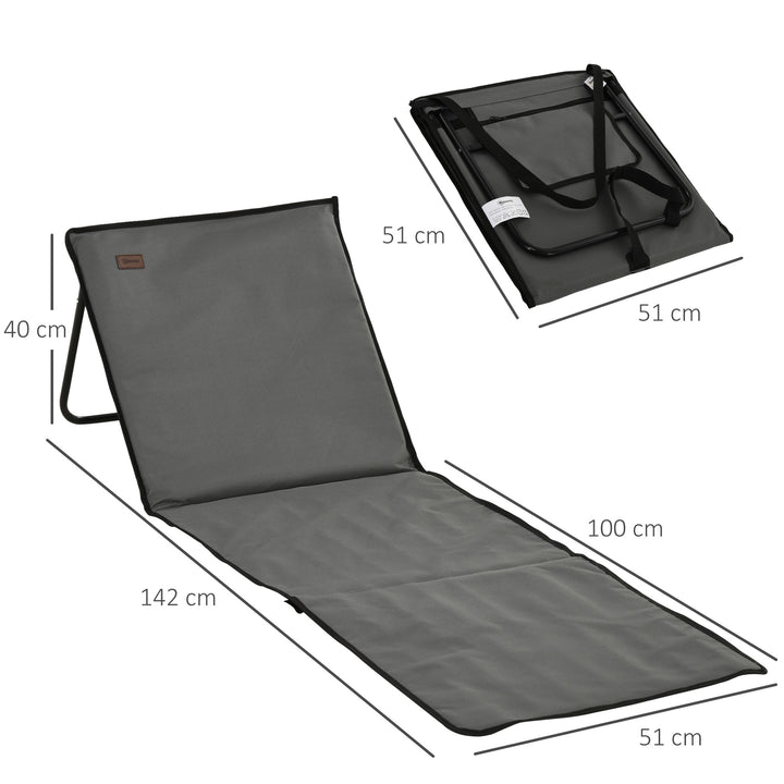 Conjunto de 2 Esteiras de Praia Dobrável Esteiras Acolchoadas com Encosto Reclinável e Bolsa de Transporte para Jardim Campismo 142x51x40 cm Cinza