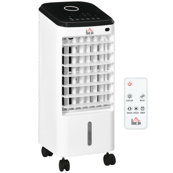 Climatizador Refrigerador de Ar Portátil 3,5 L 3 em 1 Climatizador Humidificador Ventoinha 65W Ecrã LED Controlo Remoto Temporizador Oscilação 3 Velocidades 3 Modos 24,5x27x60 cm Branco