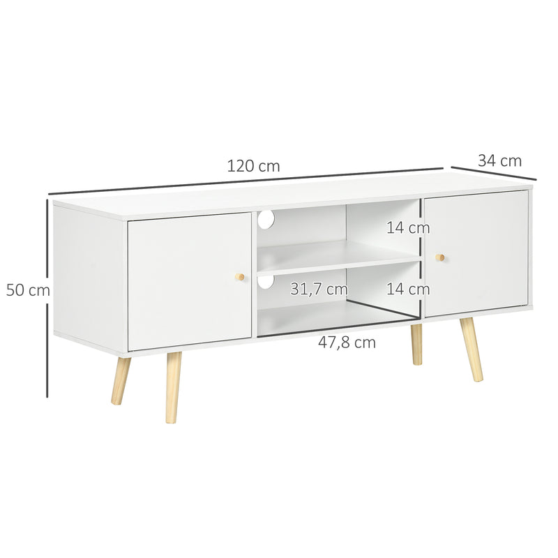 Móvel de TV de Sala de Estar Móvel para Televisores de até 55 Polegadas com 2 Portas 2 Prateleiras de Armazenamento para Escritório Dormitório 120x34x50cm Branco