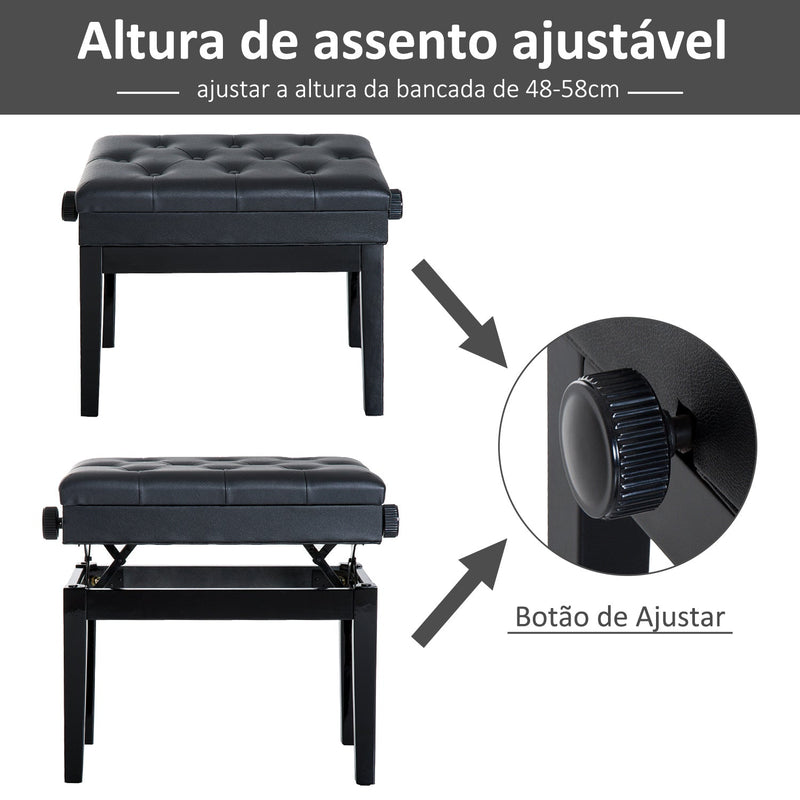 Banco para piano de tamborete com altura ajustável 54.5x33x48-58 cm