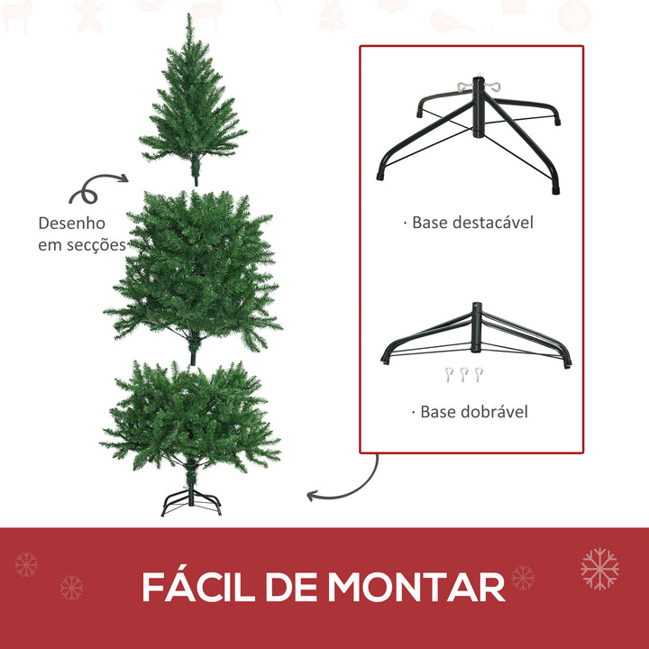 Árvore de Natal Artificial Altura 180cm Ignífugo com 714 Ramos 200 Luzes LED IPX2 8 Modos Folhas de PVC Base Dobrável e Suporte Metálico Decoração de Natal para Interiores Verde