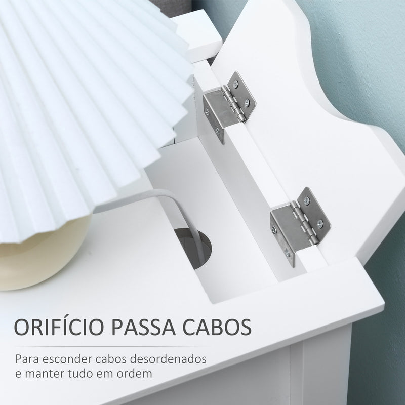 Mesa Auxiliar Mesa Lateral com Tampa Abatível Prateleira de Armazenamento e Orifício para Cabos Oculto para Sala de Estar Dormitório 60,5x32,5x70cm Branco