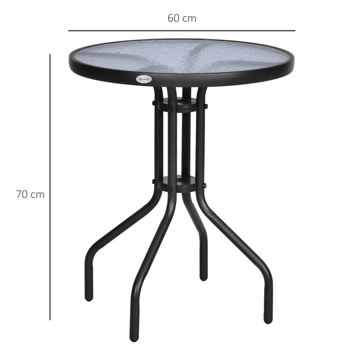 Mesa de Jardim Redonda com Bancada de Vidro Temperado Decorativa e Estrutura de Metal para Pátio Terraço Varanda Ø60x70 cm Preto