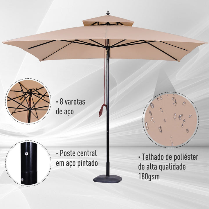 Guarda-sol para terraços de jardim ou cantina Cobertura a 2 alturas 300x300x297 cm Marfim