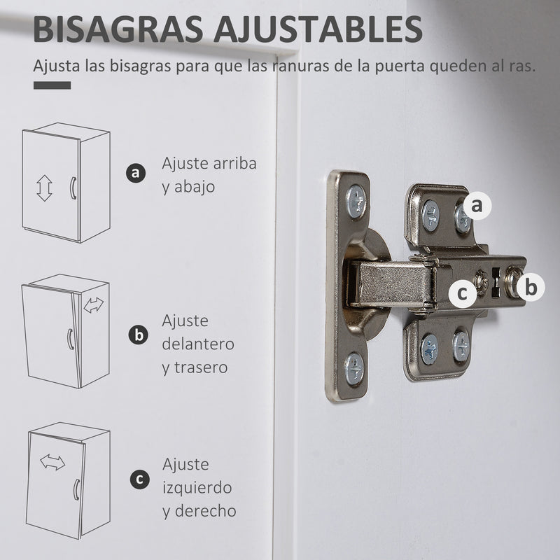 Armário de Cozinha Móvel Auxiliar de Cozinha com 2 Portas de Vidro Prateleiras Ajustáveis Bancada e Armário para Sala de Jantar Sistema Anti-Tombo 72x40x178cm Branco e Madeira