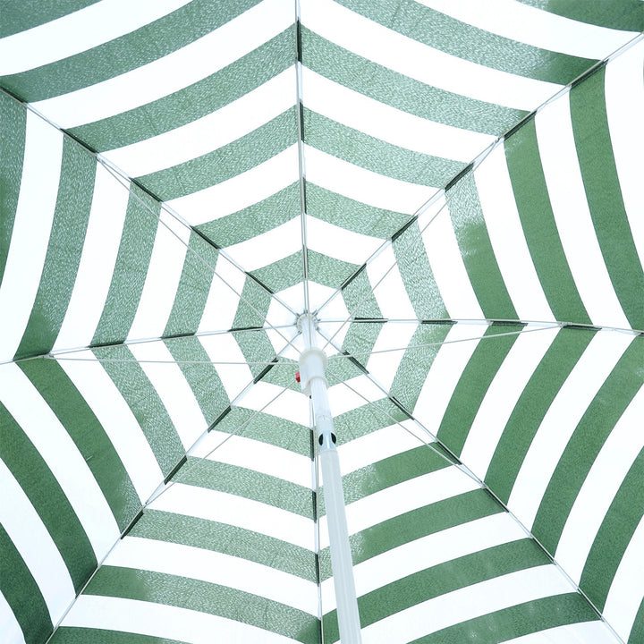 Chapéu de Sol de Praia Ø180cm com Teto Inclinável e Mastro de Metal Proteção Solar para Jardim Terraço Exterior Listras Verdes e Branco