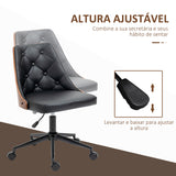 Cadeira de Escritório Giratória Cadeira de Escritório Ergonómica Estofada em Couro PU com Altura Ajustável Função de Inclinação para Sala de Estar Estúdio Dormitório 54x54,5x76-86cm Preto e Nogueira