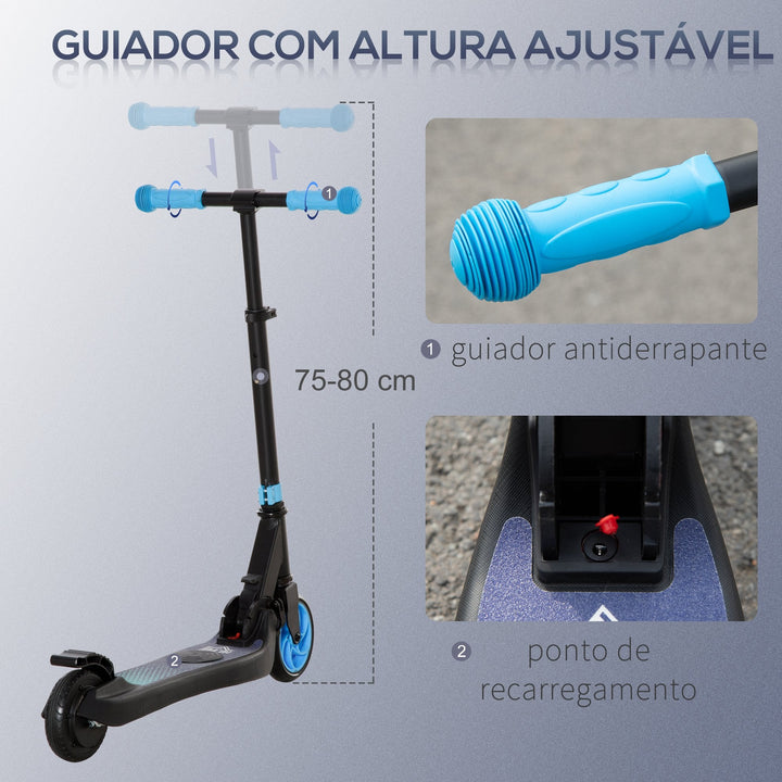 Trotinete Elétrica para Crianças acima de 6 Anos Trotinete Elétrica Dobrável com Altura Ajustável Bateria 24V Velocidade Máxima 8km/h Carga Máxima 50kg 71x36,5x75-80cm Azul