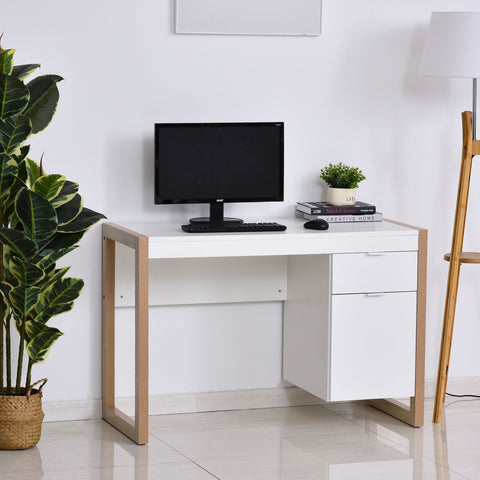 Mesa de Escritório com gaveta Armário Pés retangulares 112,5x50x75,5 cm Branco