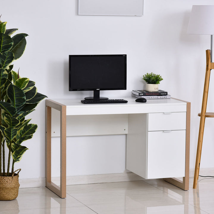 Mesa de Escritório com gaveta Armário Pés retangulares 112,5x50x75,5 cm Branco