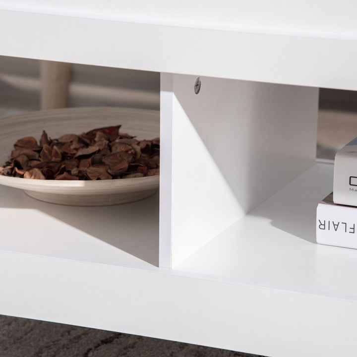 Mesa de Centro com Bancada Elevável Mesa de Centro com 2 Compartimentos Abertos Bancada de Imitação a Mármore Mesa Retangular para Sala de Estar 105x50x49cm Branco