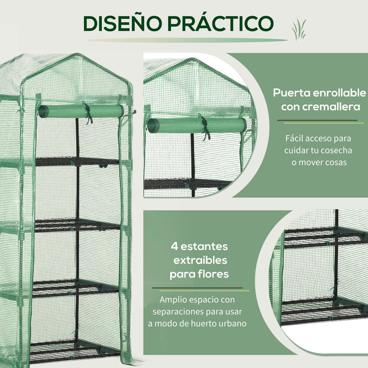 Estufa de Jardim com 4 Prateleiras e Cobertura de PE Estufa de Aço para Cultivo de Plantas Flores 69x50x160cm Verde