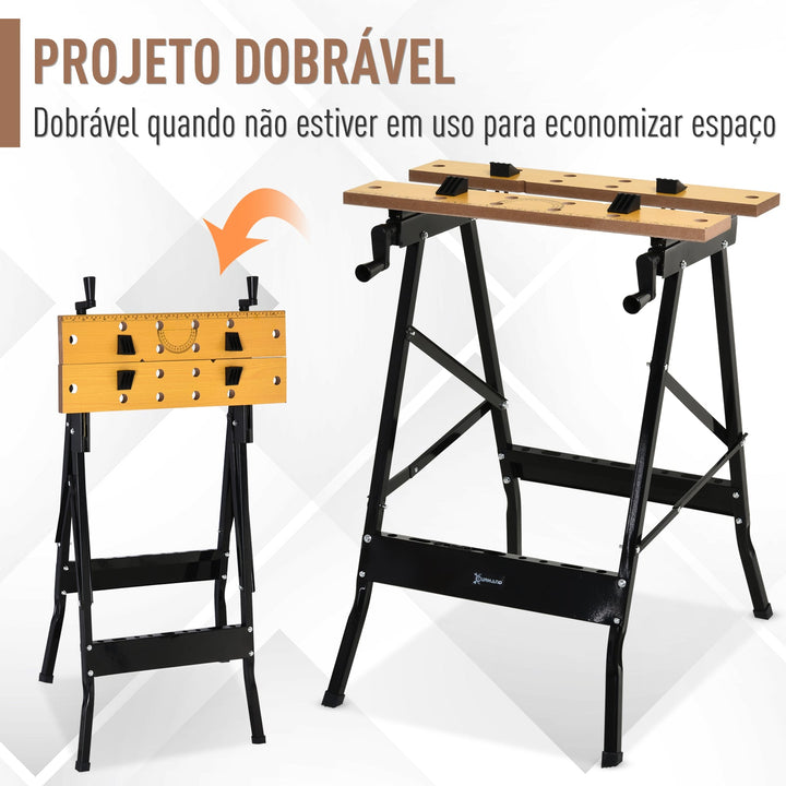 Bancada de Trabalho Dobrável Cavalete de Corte de Madeira com Estacas Móveis