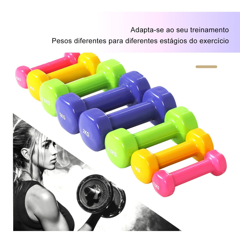 Conjunto de 8 halteres 4 pares de 0,5 kg 1 kg 1,5 kg 2 kg com caixa exterior para ginásio e treino