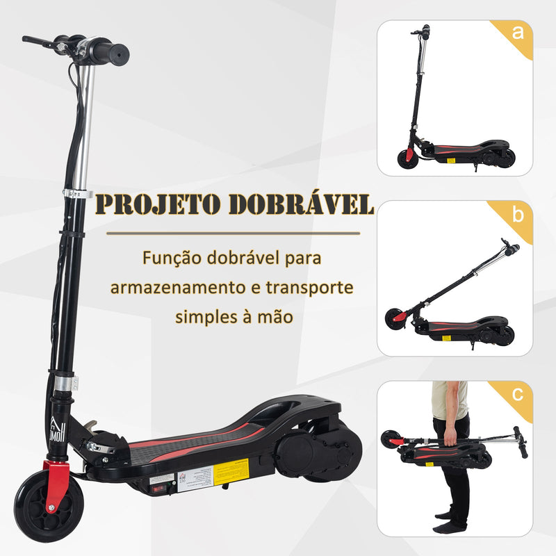 Trotinete elétrico dobrável com altura ajustável e freios 75x36x82-93 cm Preto