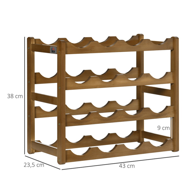 Suporte para 16 Garrafas de Bambu Prateleira para Garrafas de Vinho de 4 Níveis para Cozinha Sala de Jantar Bar Carga Máxima 75kg 43x23,5x38cm Marrom