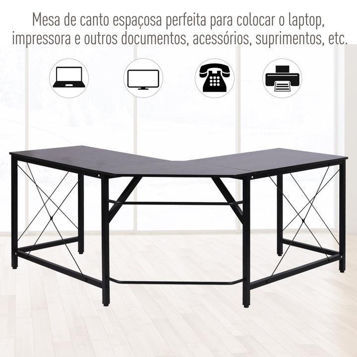 Mesa de computador PC Mesa de escritório formulário de tabela de canto L Armação de Aço 150x150x76cm