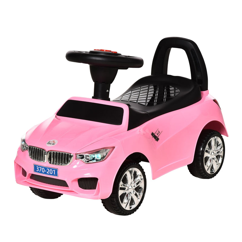 Carro Andador para Crianças de 18-36 Meses com Faróis Música Buzina Volante Compartimento de Armazenamento e Alça para Empurrar 63,5x28x36 Rosa