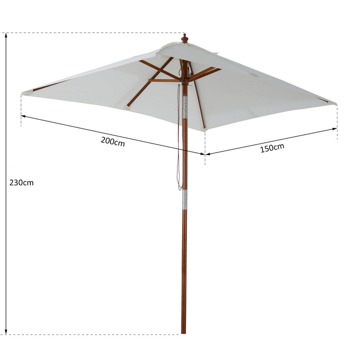 Guarda-sol 200x150x230 cm de Bambu Madeira para Jardim Terraço Pátio Praia Dois Tectos Ângulo Inclinável Rectângulo de 38mm Crema