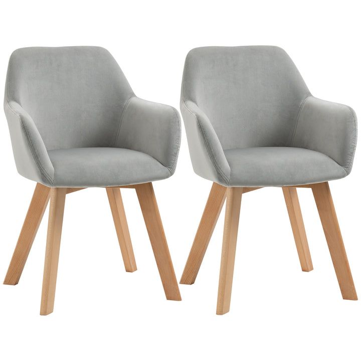 Conjunto de 2 Cadeiras de Sala de Jantar Modernas Cadeiras de Cozinha Estofadas em Veludo com Encosto Médio e Pés de Madeira de Borracha para Sala de Estar Carga 120kg 54x57x80cm Cinza