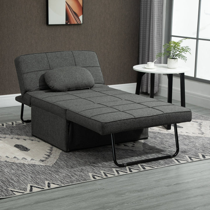 Sofá Cama Individual 3 em 1 Estofado em Linho Sofá Reclinável em 5 Posições com Apoio para os Pés e Apoio para a Cabeça para Sala de Estar Carga Máxima 200kg 95x189x43cm Cinza