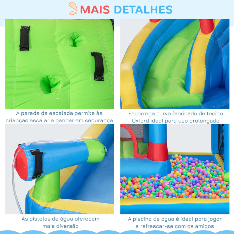 Castelo Insuflável Infantil com Escorrega Castelo Insuflável para Crianças de 3-8 Anos com Trampolim Piscina Insuflador e Bolsa de Transporte 390x300x197cm Multicolorido