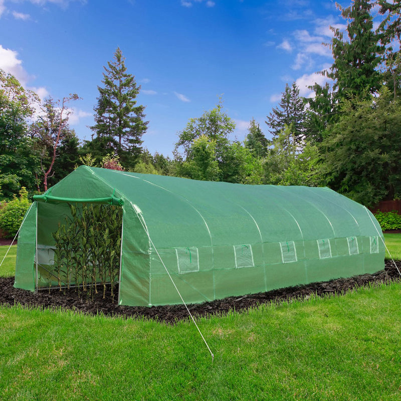 Estufa de jardim Tipo túnel para cultivo com 12 janelas e porta de enrolar Aço e PE 800x300x200 cm Verde