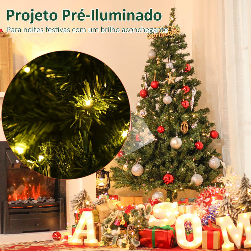 HOMCM Árvore de Natal artificial com 490 ramos 170 luzes LED Estrutura articulada com base dobrável de metal para interior F75x150 cm Verde