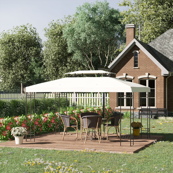 Teto de Substituição 4x3m para Pérgola de Jardim Cobertura de Substituição para Pérgola de 2 Níveis Respirável com 8 Orifícios de Drenagem para Pátio Exterior Bege