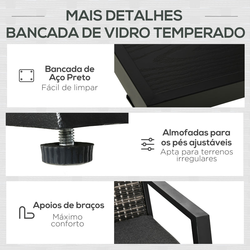 Conjunto Móveis de Jardim Vime Conjunto de 4 Peças de Móveis de Exterior com Sofá de 2 Lugares Poltrona Individual e Mesa de Centro para Varanda Pátio Preto