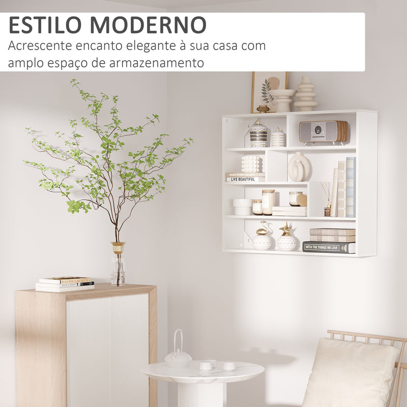 Estante de Parede de 4 Níveis com 7 Compartimentos Abertos para Sala de Estar Dormitório Escritório Estilo Moderno 94x19,5x80cm Branco