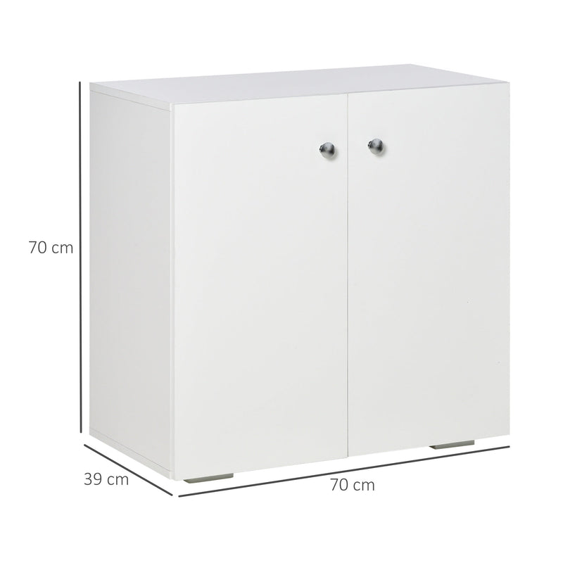 Aparador de Sala de Estar com 2 Portas Armário Auxiliar com 2 Prateleiras para de Livros Roupa Brinquedos Estilo Moderno 70x39x70cm Branco