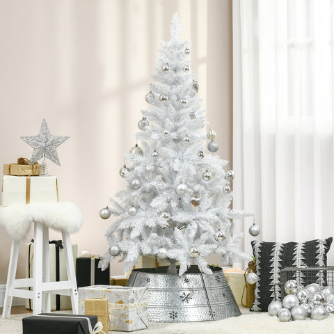 Árvore de Natal Artificial Dobrável 150cm Ignífugo com 358 Ramos Folhas de PVC e Suporte Metálico Decoração de Natal para Interiores Branco