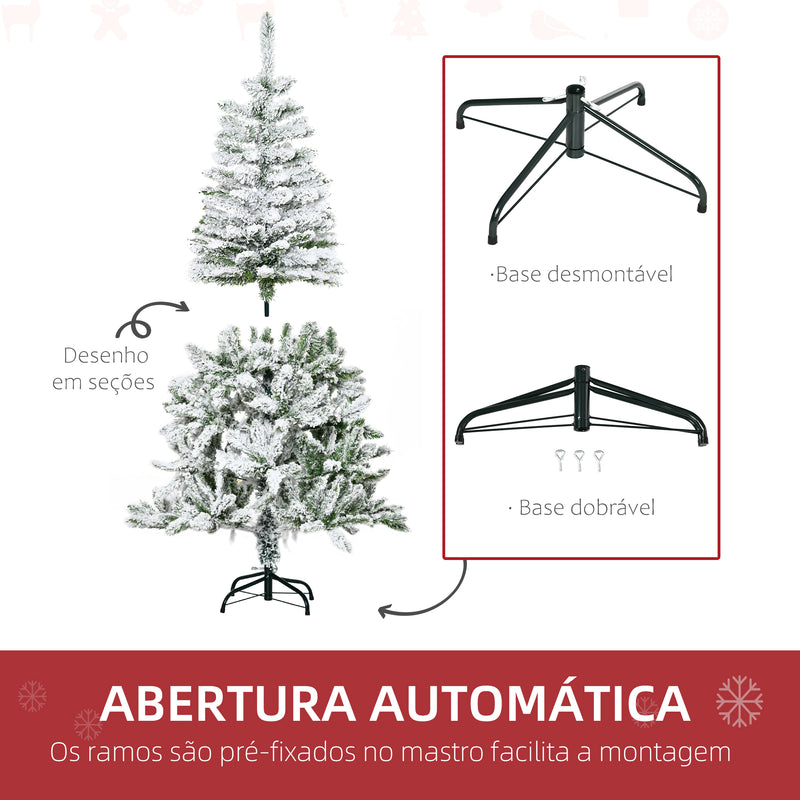 Árvore de Natal Artificial 150 cm com Neve Ignífugo com 358 Ramos Folhas de PVC Base Dobrável e Suporte Metálico Decoração de Natal para Interiores Verde