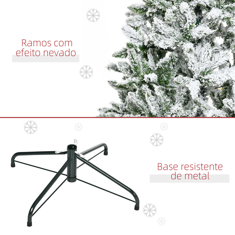 Árvore de Natal Artificial 150 cm com Neve Ignífugo com 358 Ramos Folhas de PVC Base Dobrável e Suporte Metálico Decoração de Natal para Interiores Verde