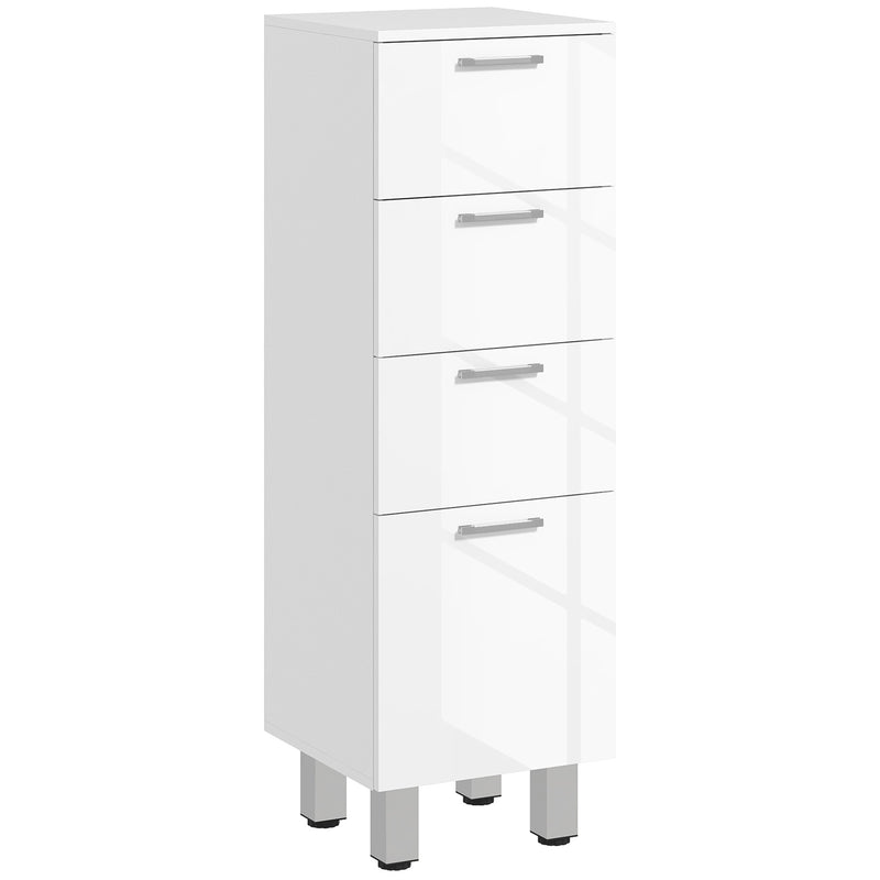 Móvel Auxiliar Casa de Banho Moderno Armário Casa de Banho com 4 Gavetas Móvel de Armazenamento para Casa de Banho Anti-Tombo Carga Máx. 30 kg 30x30x93 cm Branco