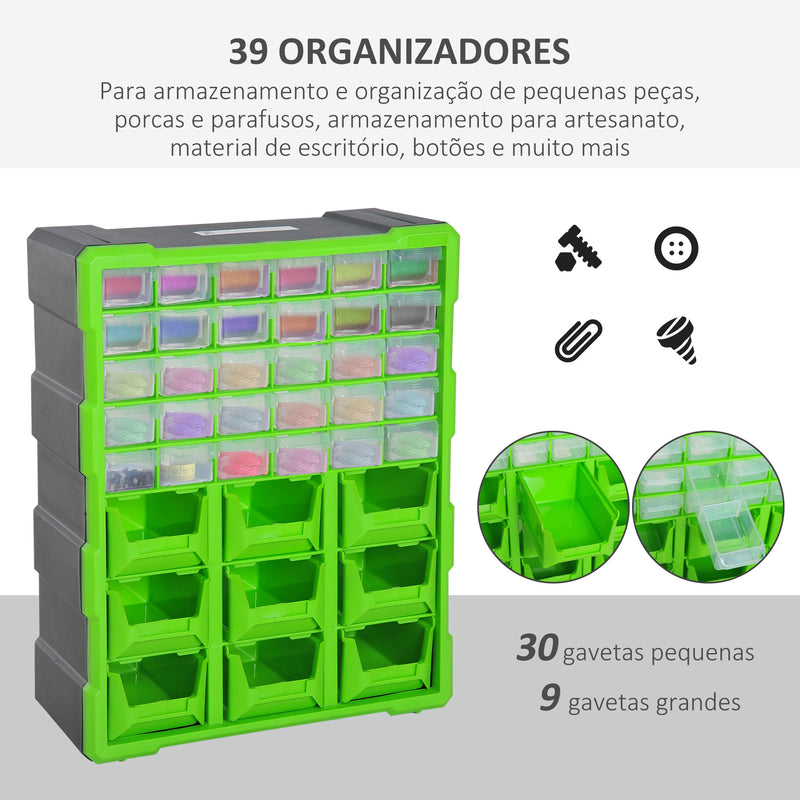 Organizador de Ferragens Armário Organizador de Ferragens com 39 Gavetas Tipo Prateleiras 38x16x47,5cm Verde