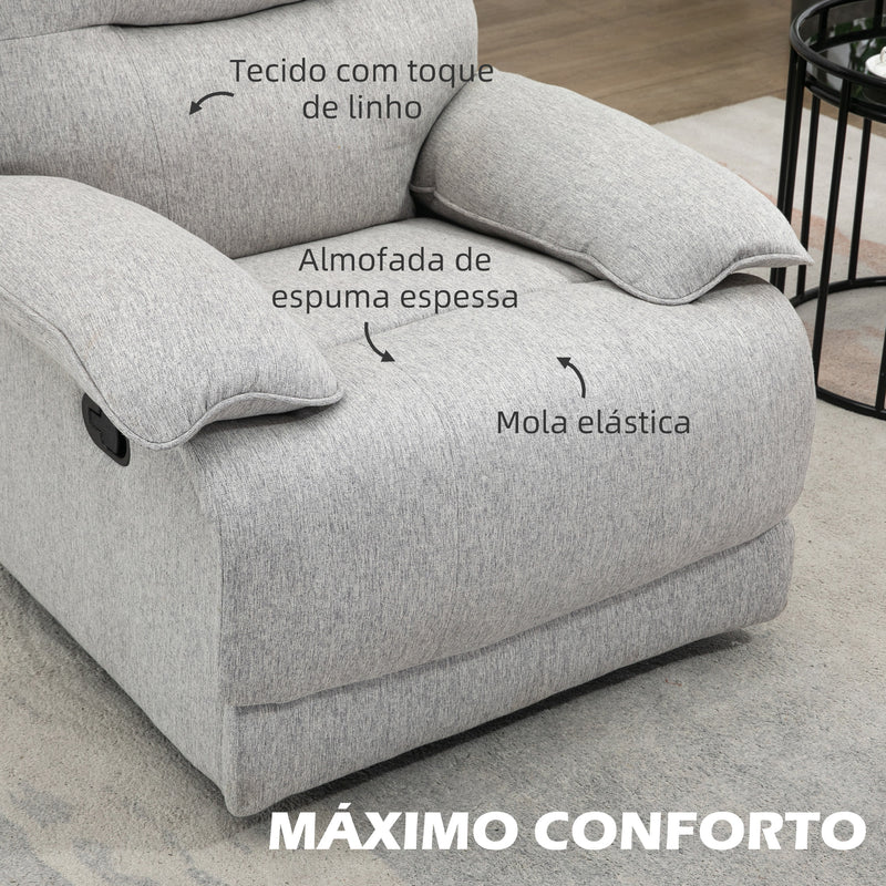 Poltrona Reclinável de Sala de Estar Poltrona Relax Reclinável Manual Estofado em Tecido com Apoio para os Pés Carga 160 kg para Pessoas entre 150-190 cm 89x98x101 cm Cinza