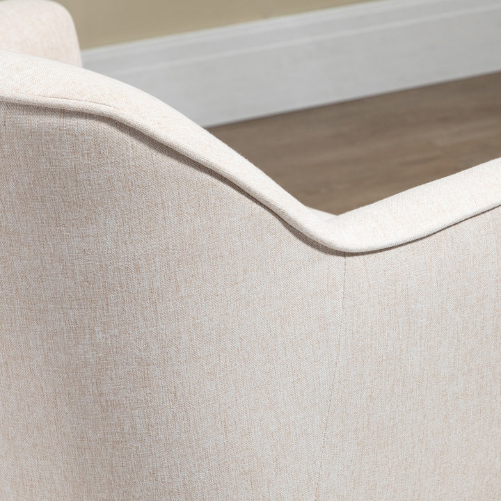 Poltrona Estilo Nórdico Poltrona para Sala de Estar Estofada em Linho com Pés de Madeira para Dormitório Escritório Estúdio Carga 120 kg 64,5x65x79,5 cm Creme