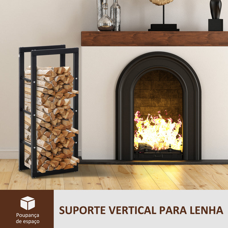 Suporte para Lenha de Metal Porta Lenha Metálico para Interior e Exterior Carga Máxima 100 kg 40x25x100 cm Preto