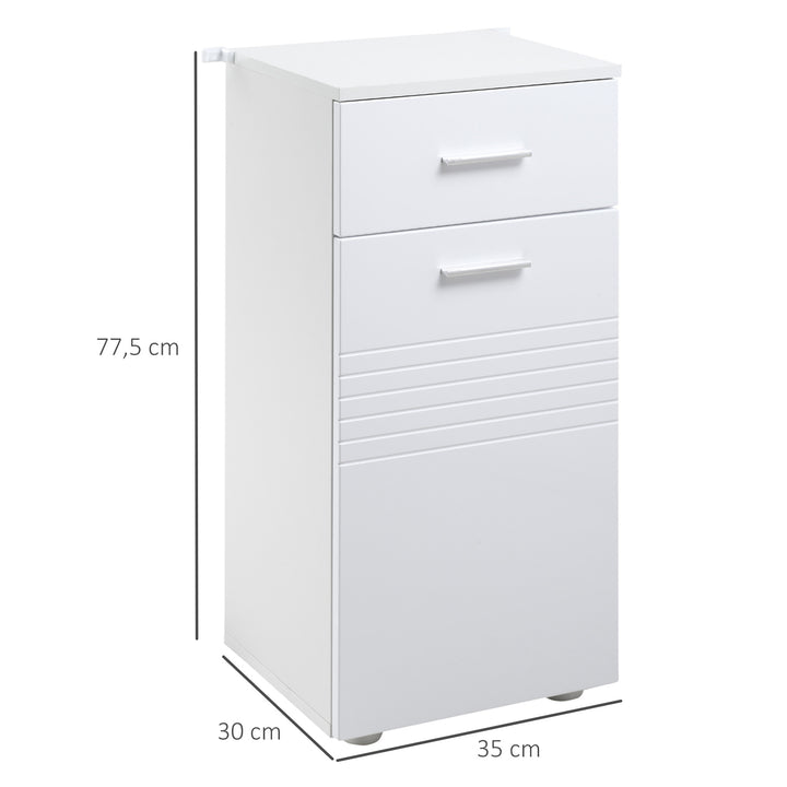 Armário Auxiliar Casa de Banho Móvel Casa de Banho com Porta Gaveta e Prateleira Ajustável 35x30x77,5 cm Branco