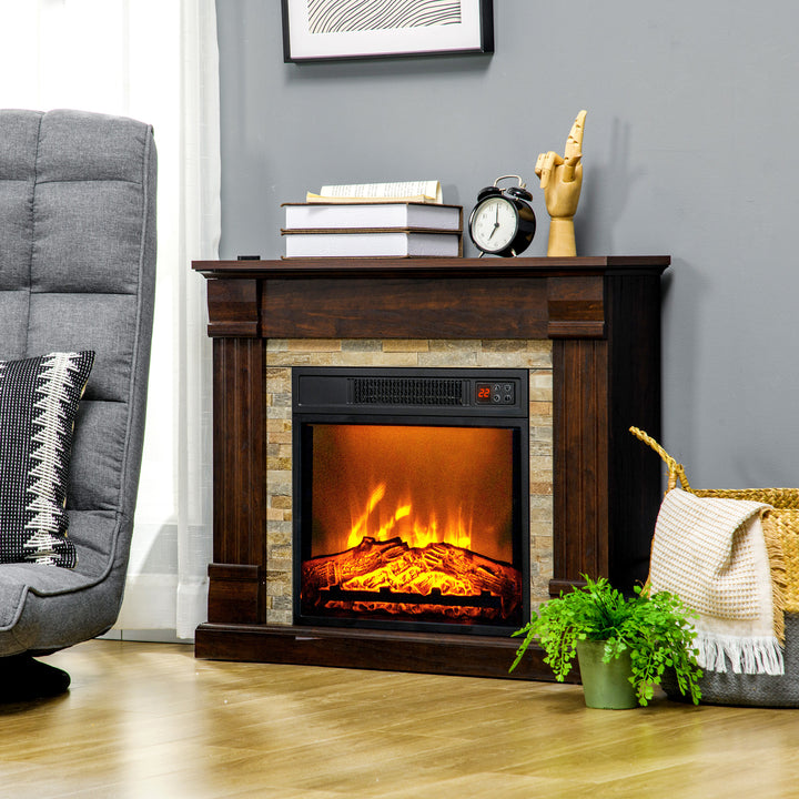 Lareira Elétrica 1800W Lareira com Efeito de Chama Realista Controlo Remoto Temporizador e Proteção Contra Superaquecimento para Ambientes de 30 m² 80x21,6x67,8 cm Marrom