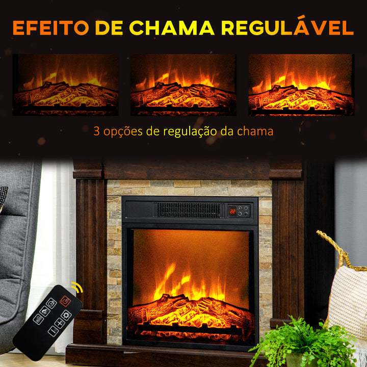 Lareira Elétrica 1800W Lareira com Efeito de Chama Realista Controlo Remoto Temporizador e Proteção Contra Superaquecimento para Ambientes de 30 m² 80x21,6x67,8 cm Marrom