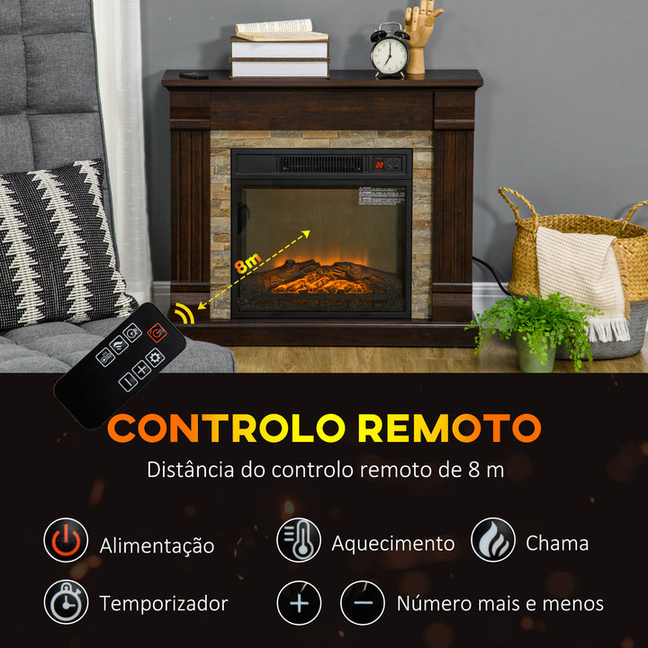 Lareira Elétrica 1800W Lareira com Efeito de Chama Realista Controlo Remoto Temporizador e Proteção Contra Superaquecimento para Ambientes de 30 m² 80x21,6x67,8 cm Marrom