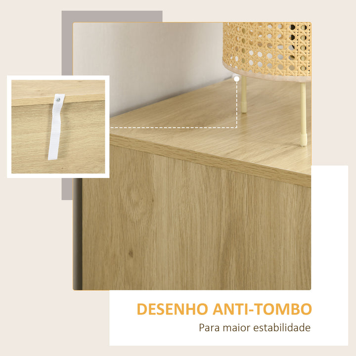 Cómoda com 3 Gavetas de Vime Cómoda de Madeira para Dormitório Sala de Estar Estilo Boêmio 60x38x69 cm Madeira