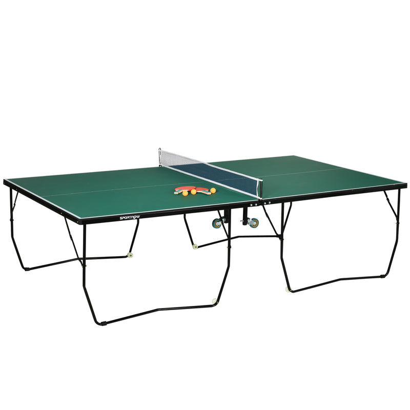 Mesa de Ping Pong Dobrável para Interiores e Exteriores Mesa de Ping Pong Profissional Tamanho Padrão com Rede Raquetes e 3 Bolas 274x152,5x76 cm Verde