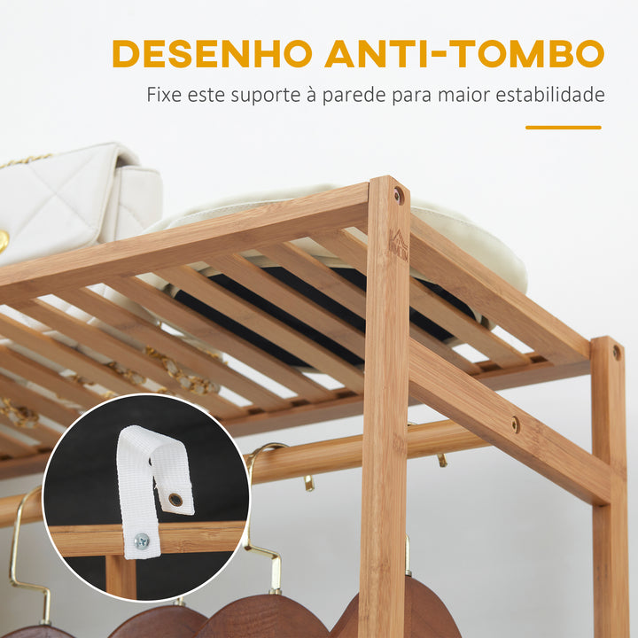 Suporte para Cabides de Bambu Cabideiro para Roupa com Prateleira de Armazenamento de 6 Níveis e Barra de Suspensão para Sala de Estar Dormitório Entrada 90x30x145 cm Madeira