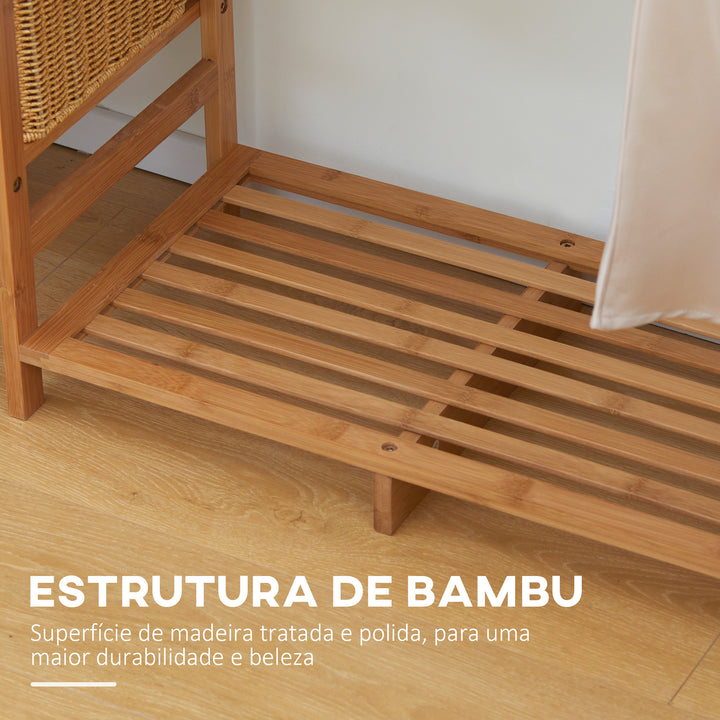 Suporte para Cabides de Bambu Cabideiro para Roupa com Prateleira de Armazenamento de 6 Níveis e Barra de Suspensão para Sala de Estar Dormitório Entrada 90x30x145 cm Madeira